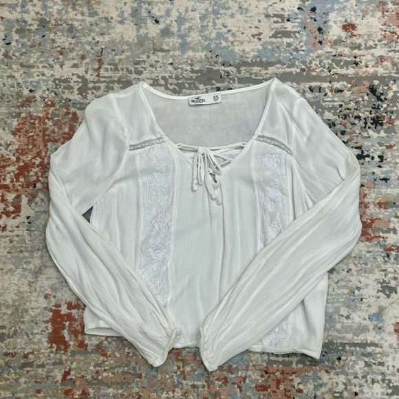 Hollister White Full Lace Flare Blouse Embroidery main image 1